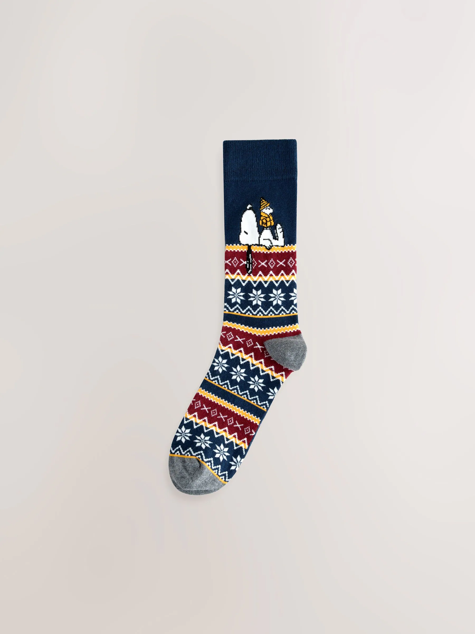 Blauw/grijs - Set van 3 paar zware Snoopy-sokken met Fairisle-motief