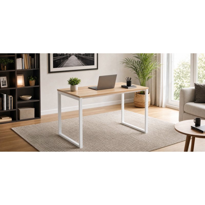 Bureau télétravail LV12 H.74 x L.110 x P.60 cm plateau chêne piètement blanc