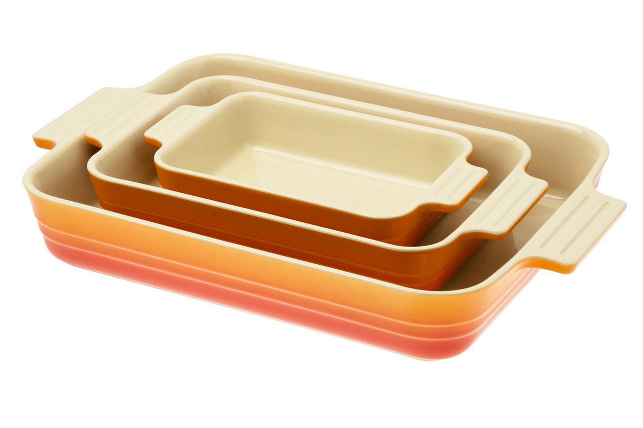 Le Creuset ovenschalen 79161000900080 set van 3, rechthoekig, oranje rood