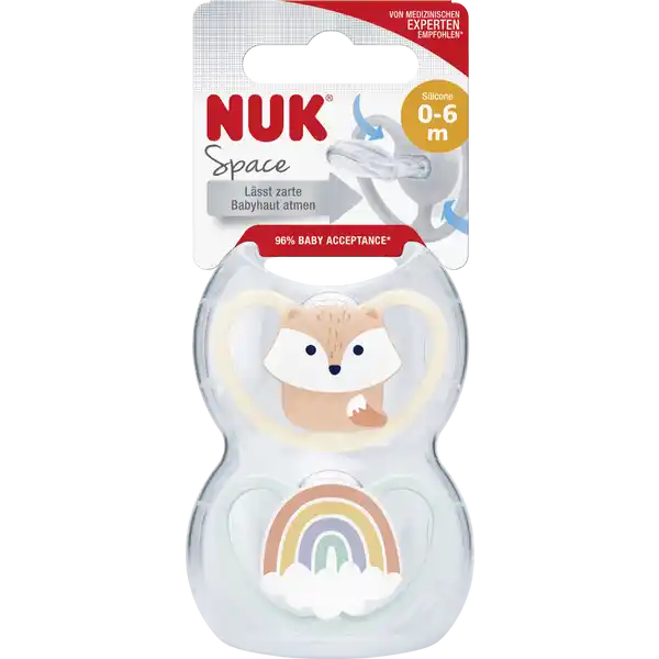 Space Silikon-Schnuller, Fuchs & Regenbogen, 0-6 Monate