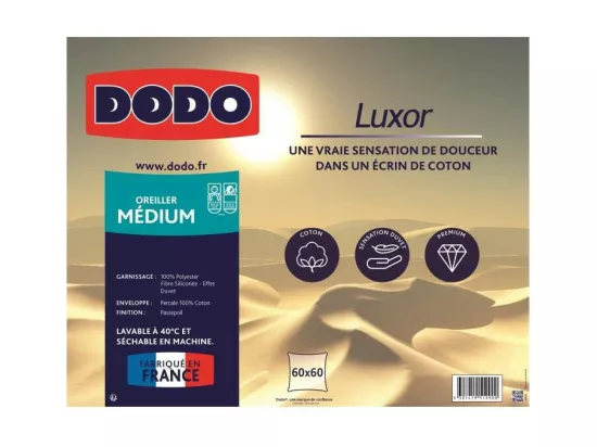 DODO Oreiller LUXOR 60x60 cm - 100% Coton - Effet Duvet