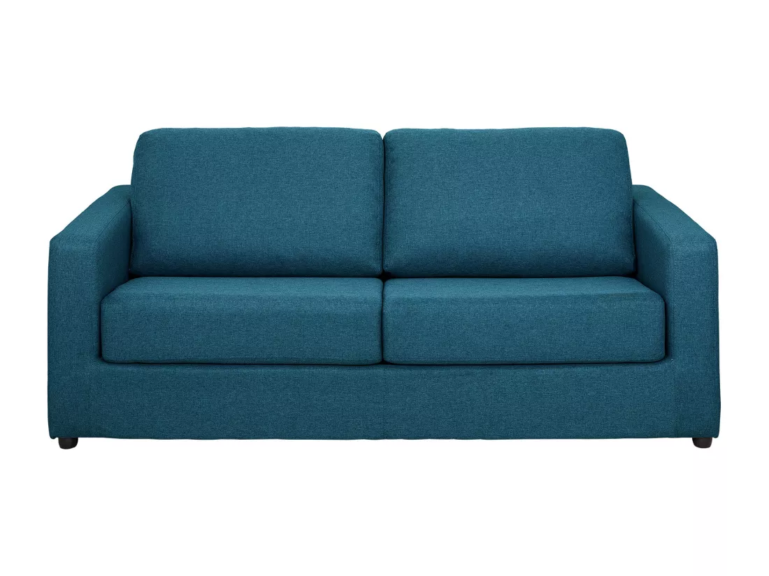 Canapé 3 places convertible express en tissu bleu - Couchage 140 cm - Matelas 14 cm DONETO