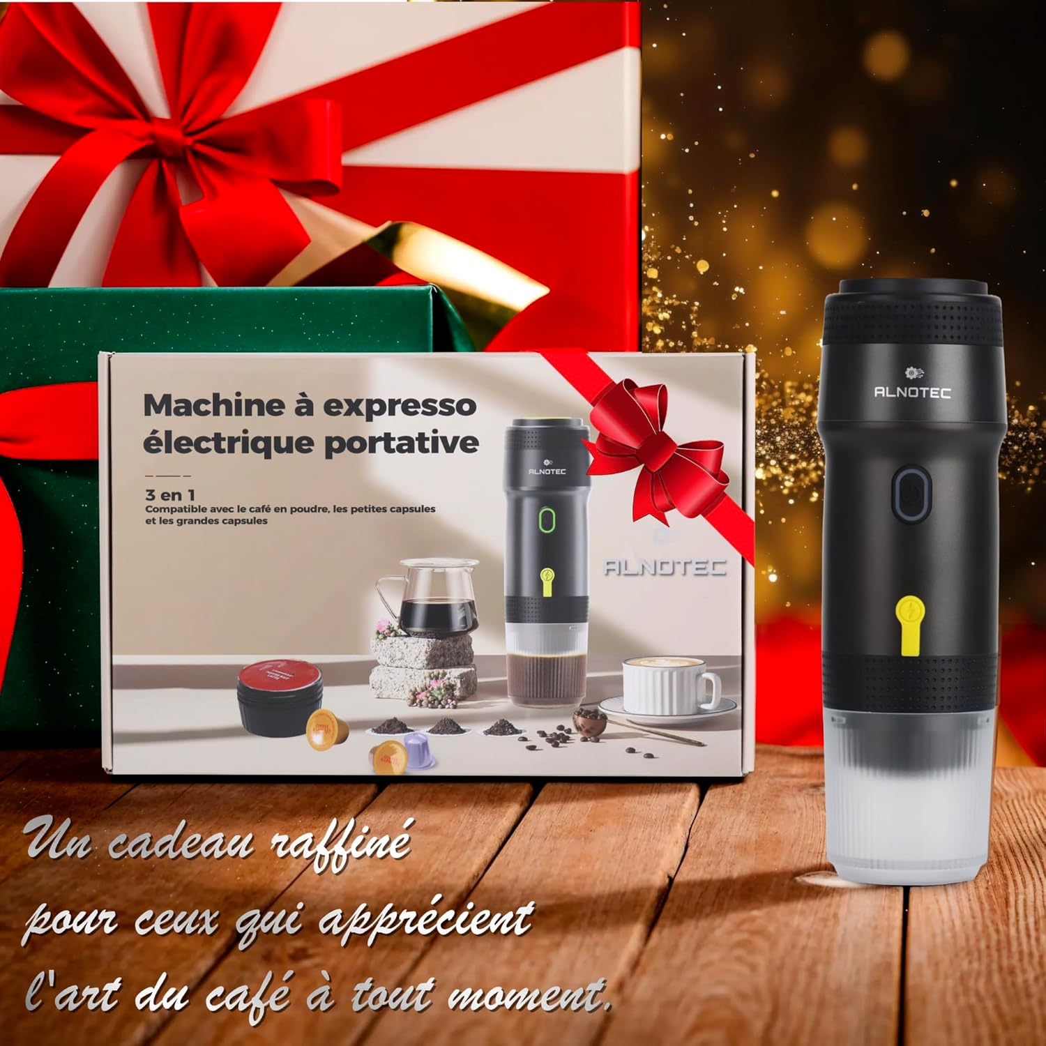 ALNOTEC-Machine à Café Portable-Machine à expresso portable-électrique-Auto Chauffante-Compatible Capsules NES DG & Café Moulu-Chargeurs 220V,USB et Voiture-Brassage Froid/Chaud-cafetière rechargeable