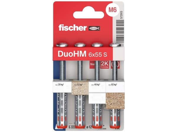 Fischer 572913 DuoHM 6x55 S PH PZ Hulrumsrawplug 55 mm 4 stk