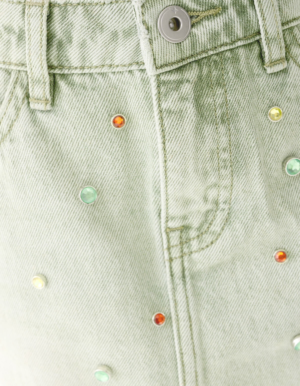 Rhinestone Denim Rok Groen