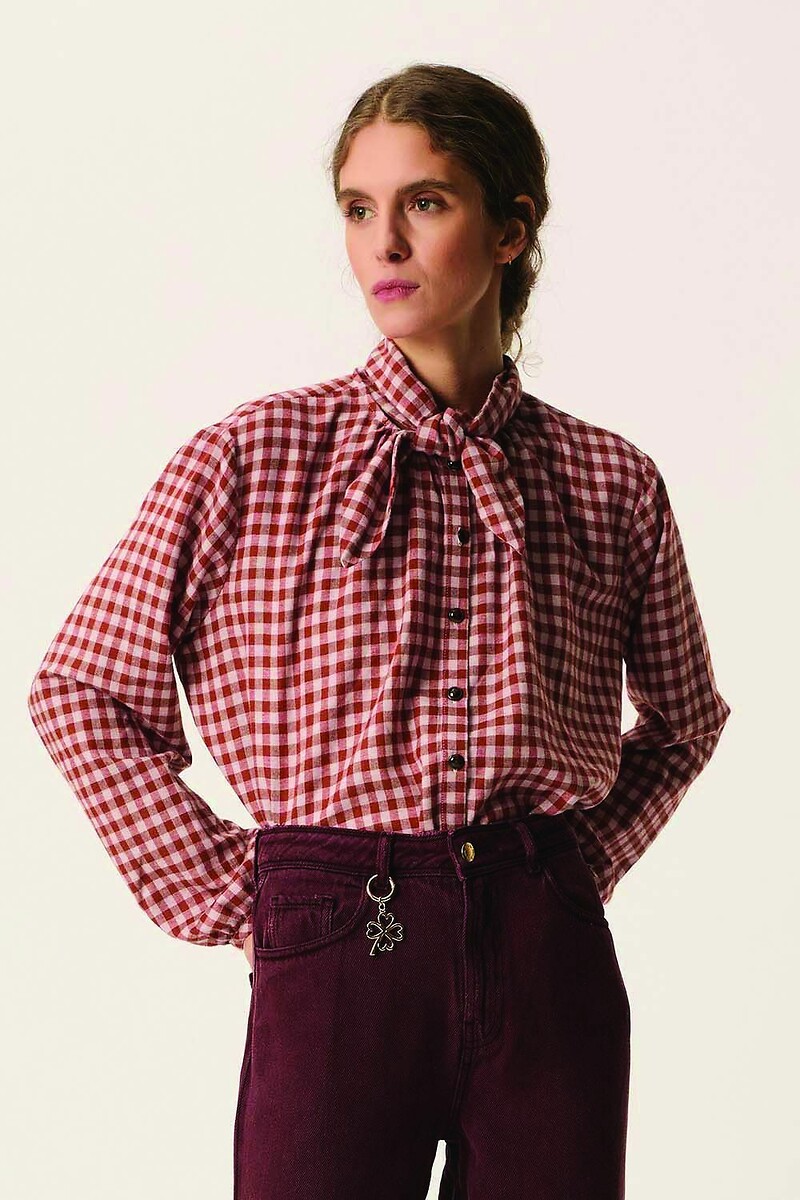 DES PETITS HAUTS<br>Blusa xadrez com gola lavaliere, RAINBOW