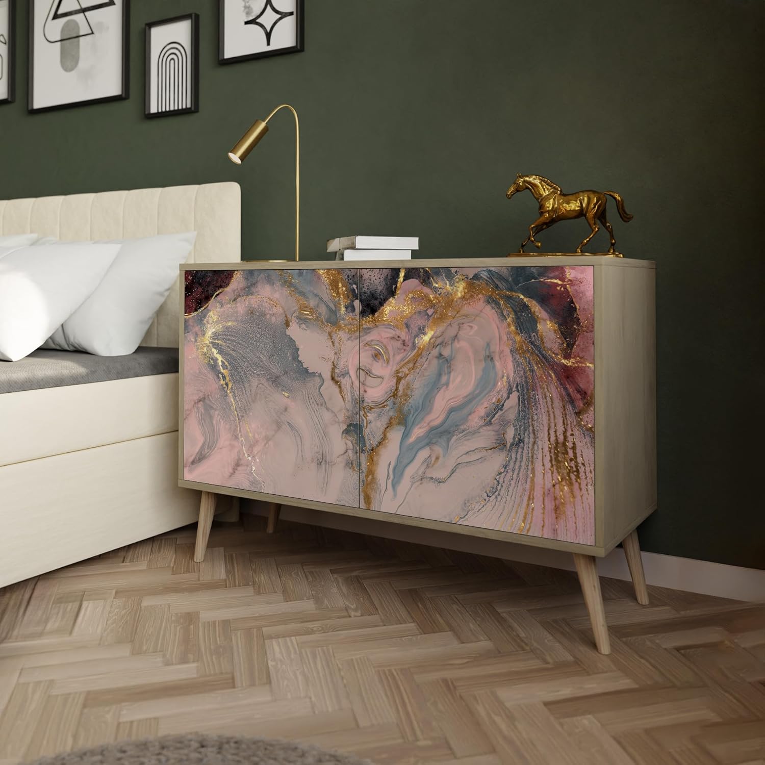 HEALANCY Komodenschrank - Kommode mit 2 Türen- Flurkommode- Schrank - Highboard - Kleiderschrank Möbel - Wohnzimmer Schlafzimmer Esszimmer Flur - Sideboard- Riva-Eiche