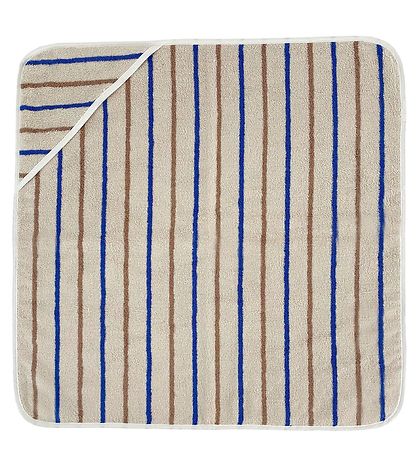 OYOY Kapuzenhandtuch - 100x100 cm - Raita - Karamell/Optik Blue