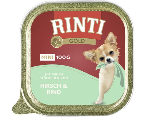 RINTI Gold Mini natvoer voor honden, hertenvlees & rundvlees, 1 verpakking (16 x 100 g)