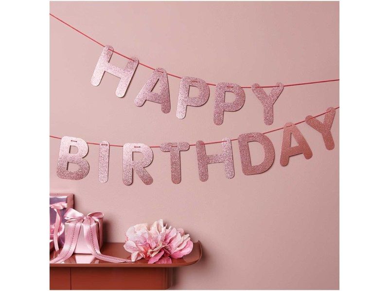 Rico Design Girlande Happy Birthday, Glitter Rosa Dekorative Papiergirlande zum Geburtstag
