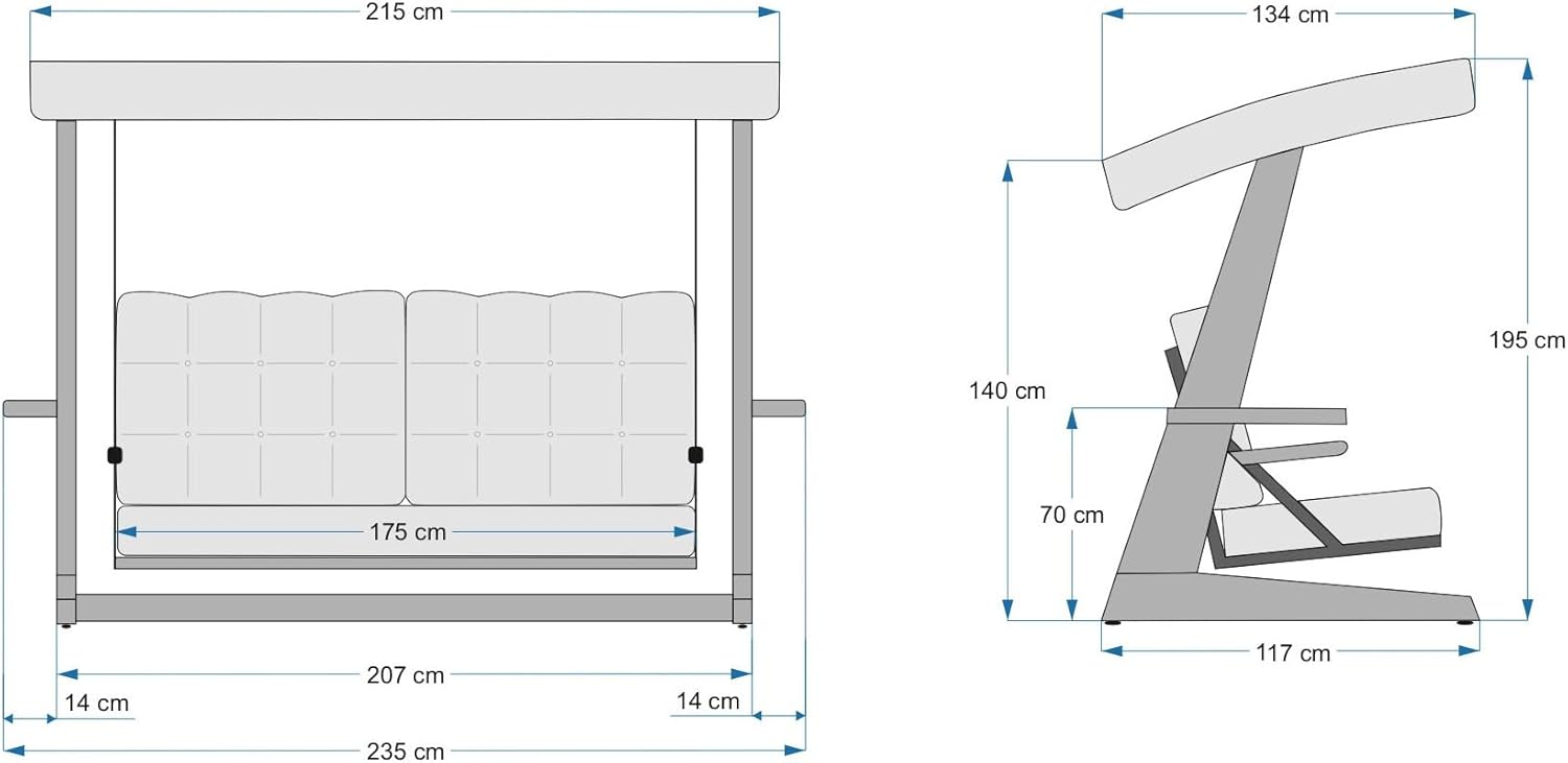 WESTMANN Hollywoodschaukel Schaukelbank Sia 2400 Anthrazit 236x120x190 cm Gartenschaukel Gartenliege mit Sonnenschutz Hollywoodliege Komplettset 400 kg Traglast