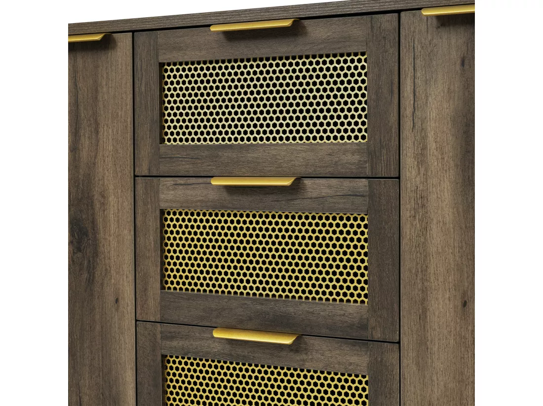 Commode avec 3 tiroirs et étagères réglables - poignées en métal - Marron