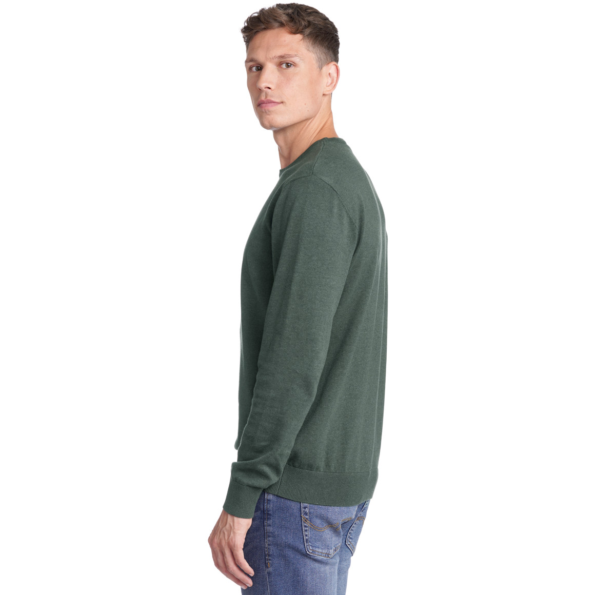 VanVaan Herren Feinstrickpullover mit Rundhals dunkeloliv