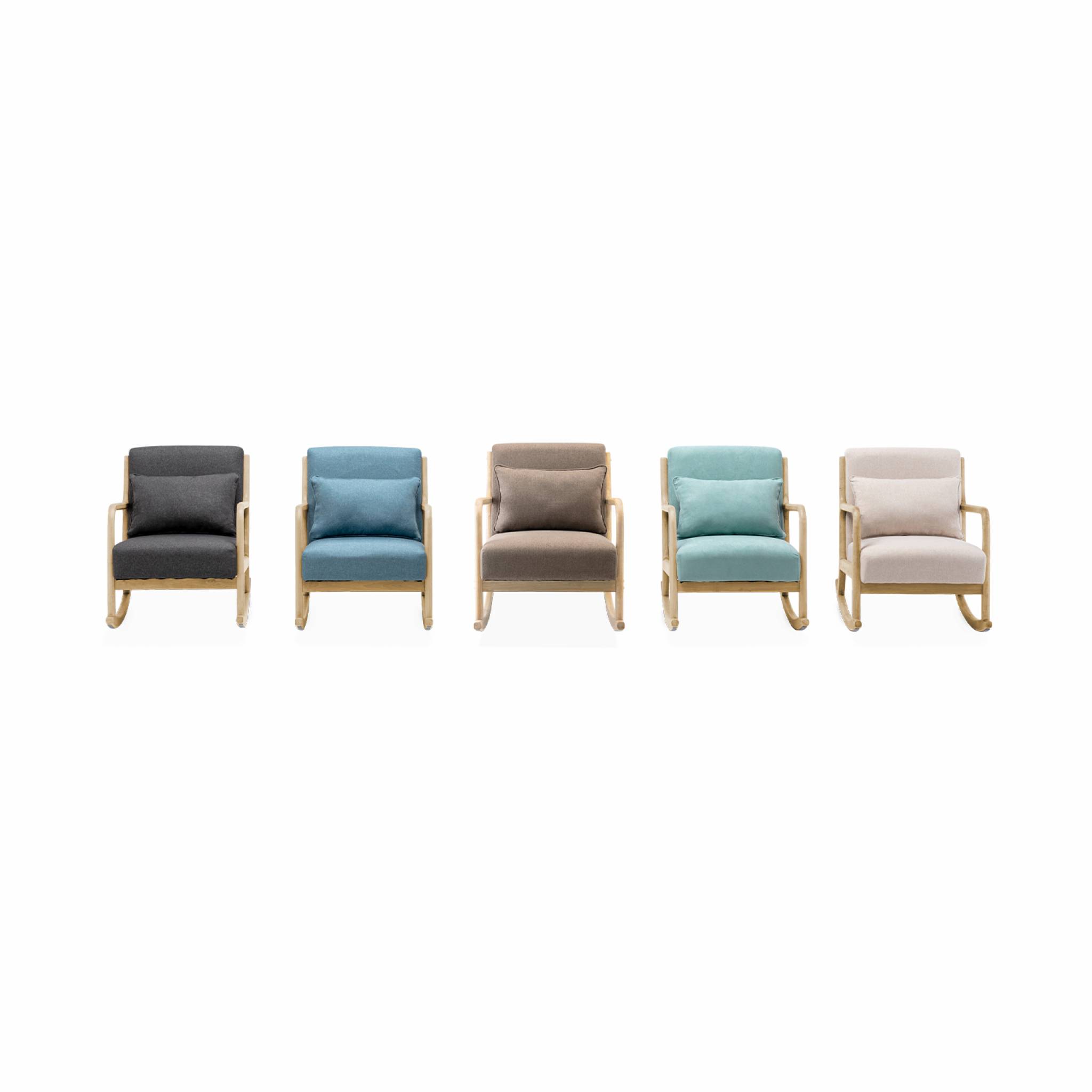 Fauteuil à bascule design en bois et tissu. 1 place. Rocking chair scandinave. Beige