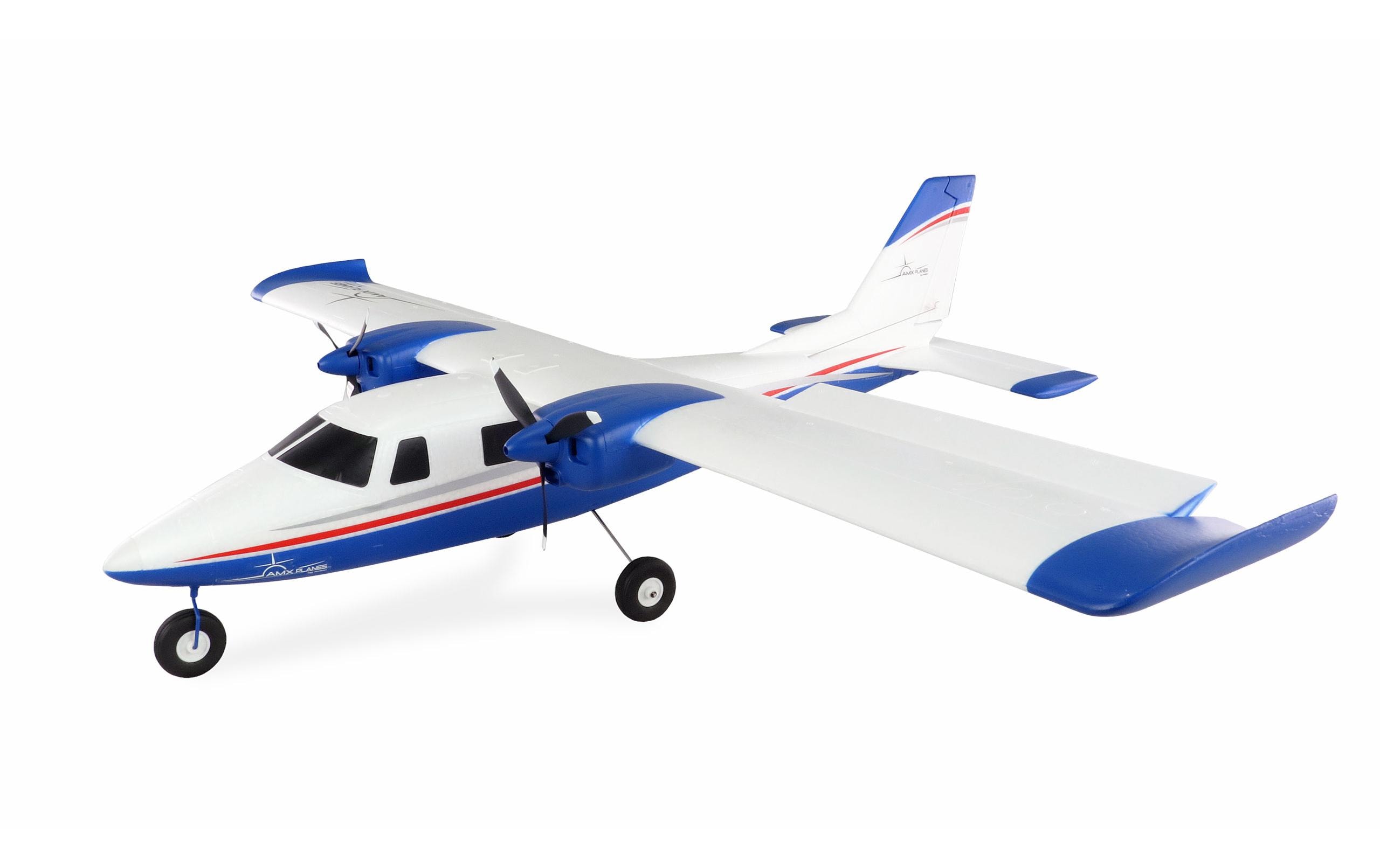 Motorflugzeug P68 Hochdecker 850 mm Blau, PNP<br>Zweimotoriges Trainer-Flugmodell