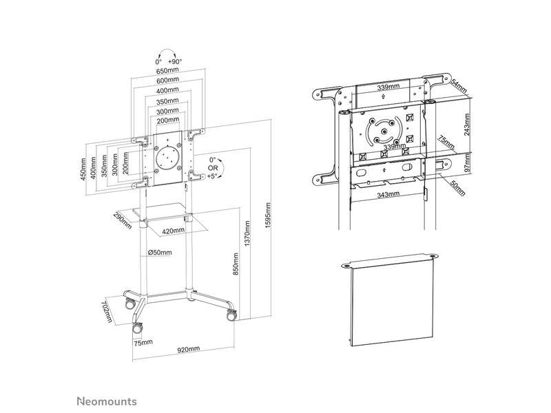 NEOMOUNTS TV-Trolley NS-M1250 Schwarz Mobiler Bodenständer für Flachbild-Fernseher bis 70