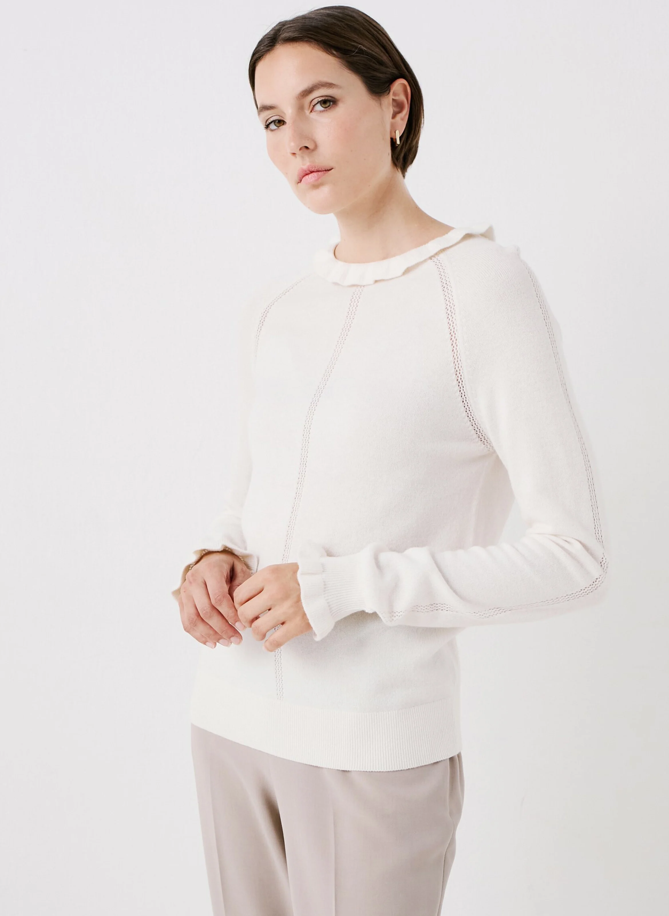 MTHAIS - Pull col rond en laine mélangée | Blanc