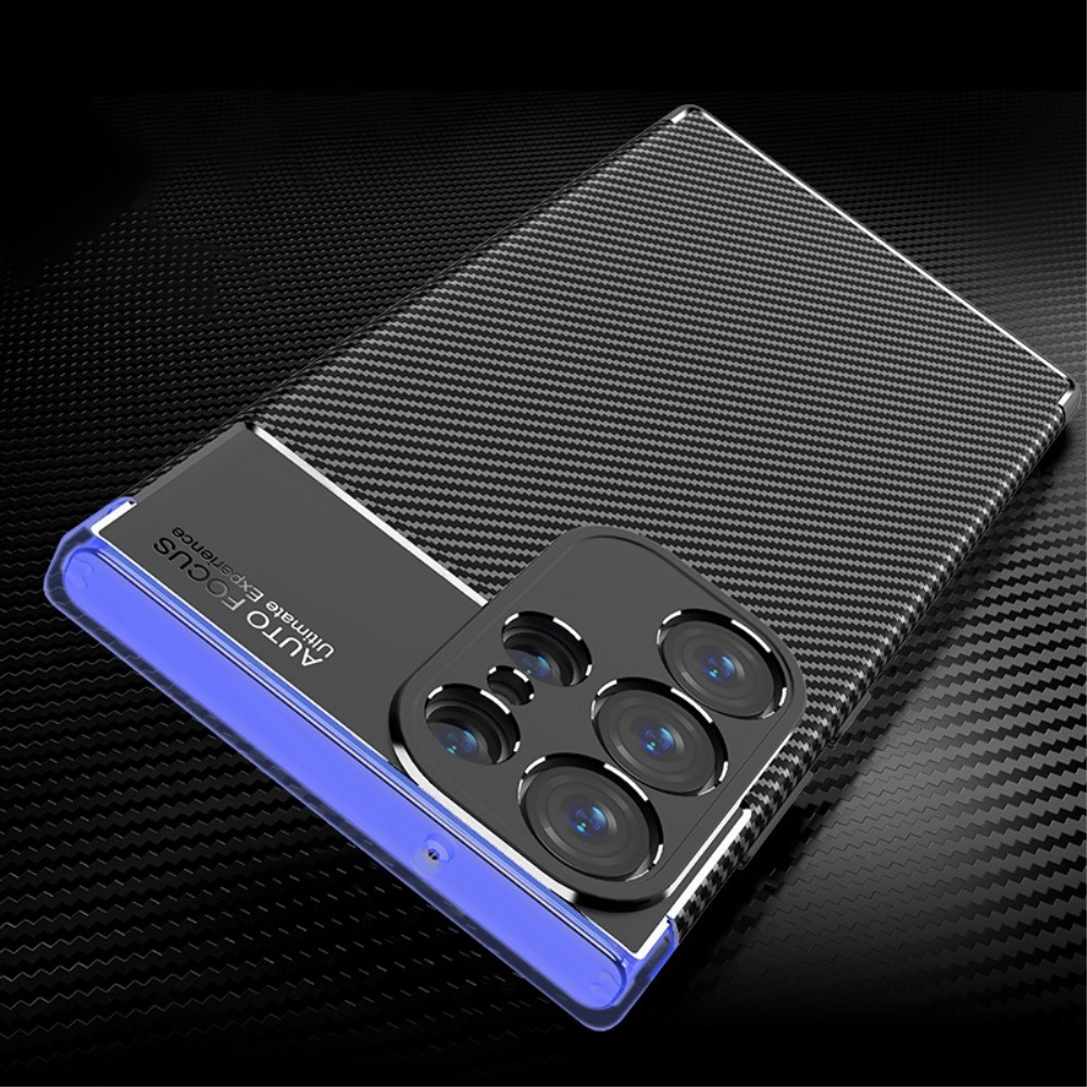 Samsung Galaxy S23 Ultra 5G Gummi Case Schutzhülle mit Air Cushion Fallschutz im Carbon Look - Schwarz
