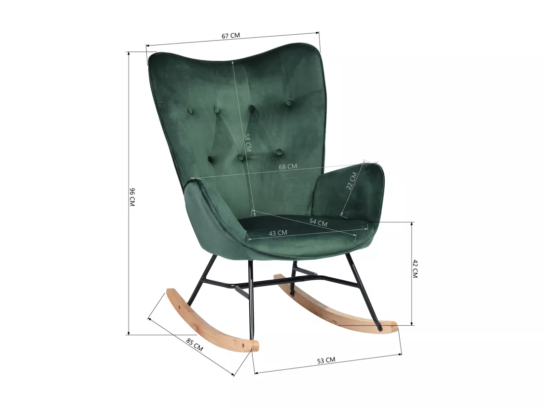 Fauteuil à bascule Scandinave velours vert pieds en bois clair EPPING KD VELVET GREEN WOOD LEG