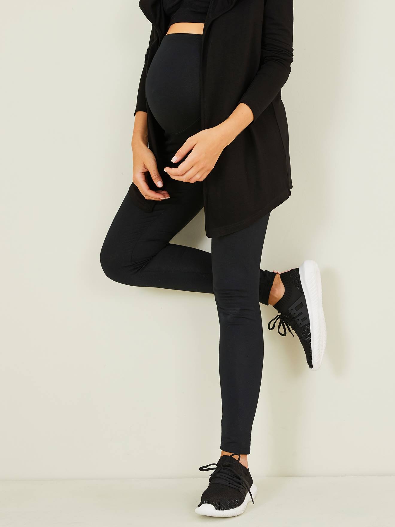 Calças legging pretas compridas para gestantes