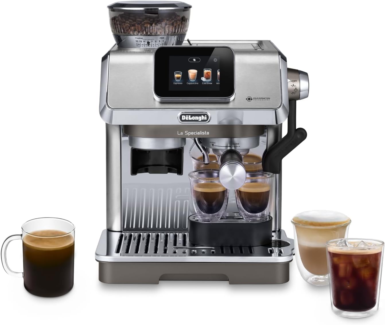 De'Longhi La Specialista Arte EC9155.MB, Machine Expresso Manuelle, Moulin intégré avec 8 finesses de mouture, Contrôle Actif de la Température, Buse vapeur MyLatte Art, Métal/Noir [Classe énergétique A+]