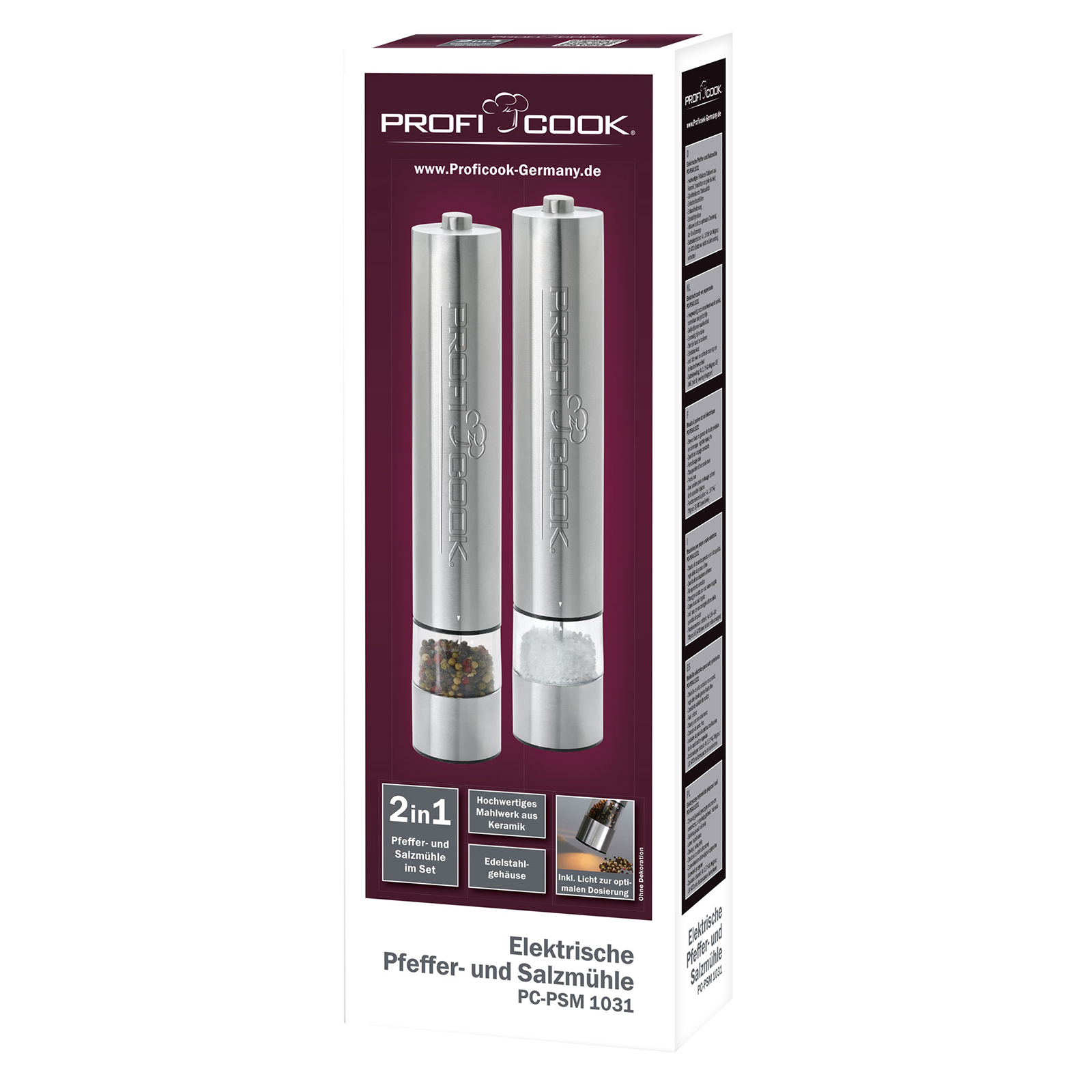 PROFICOOK Pfeffer & Salzmühle - Edelstahl - elektrisch