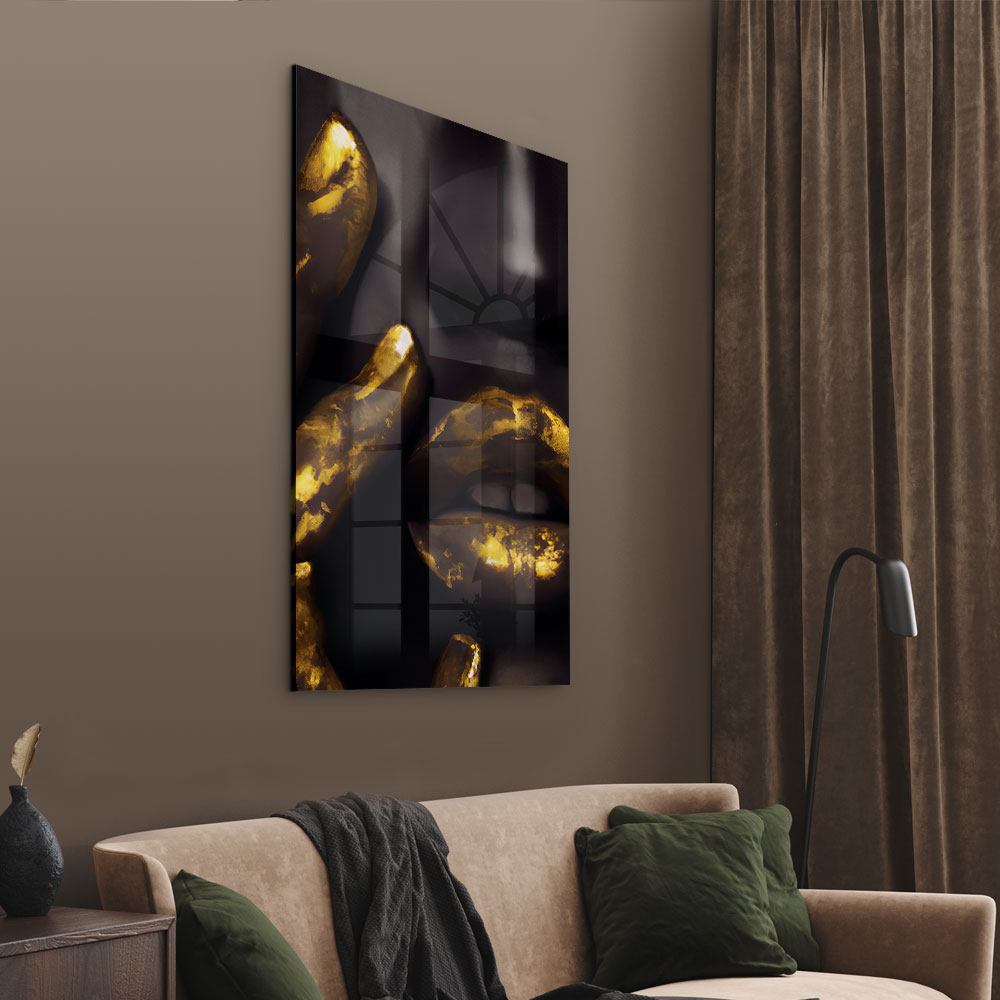 Walljar acrylglas schilderij - Golden Lips Acrylglas schilderij - 80 x 120 cm