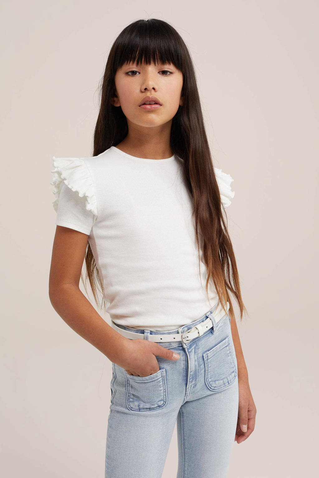 WE Fashion T-shirt met ruches wit