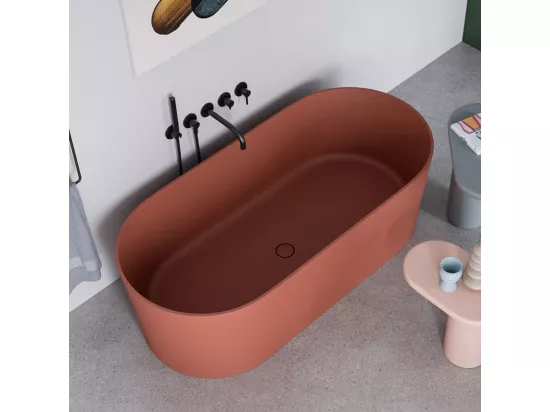 baignoire îlot OMNIRES OVO M+ 160X75 CM couleur : rouge  finition : matbonde et siphon inclus