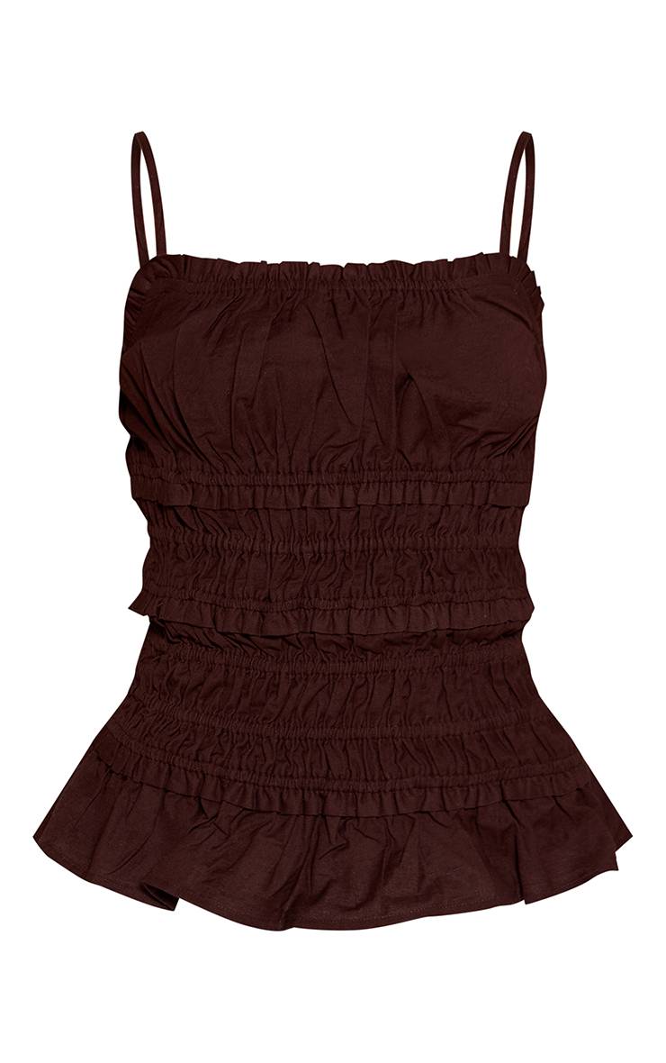 Chocolat Top Caraco Froncé Aspect Lin