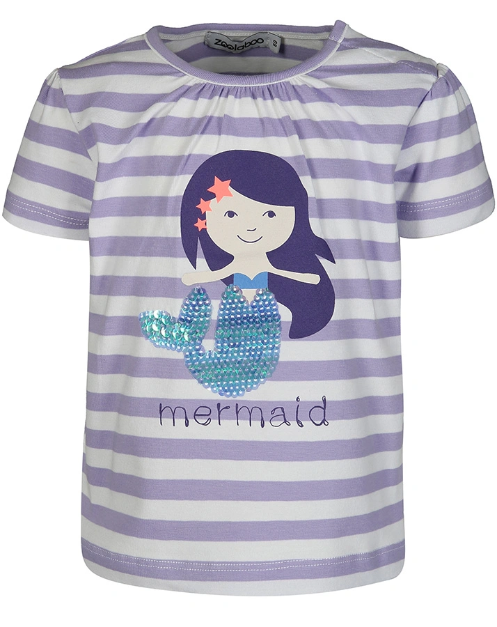 T-Shirt CUTE MERMAID gestreift in lavendel/weiß