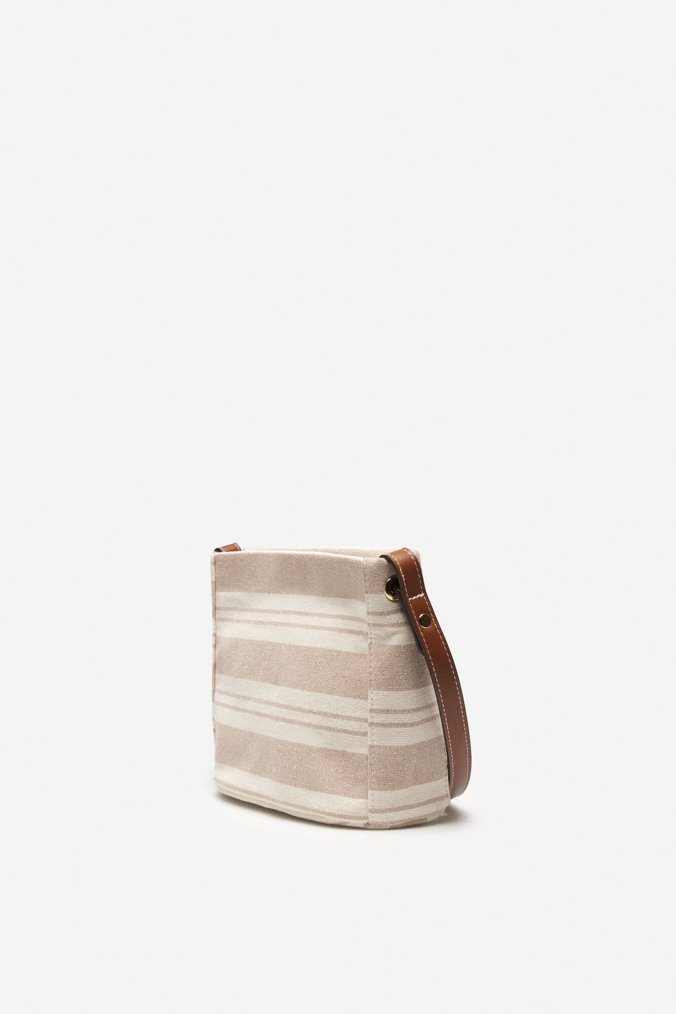 Bolsa de ombro listrada em tecido - Bege