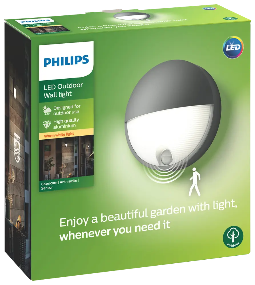PHILIPS Væglampe med sensor Capricorn Ø21,4cm 6W - hvid