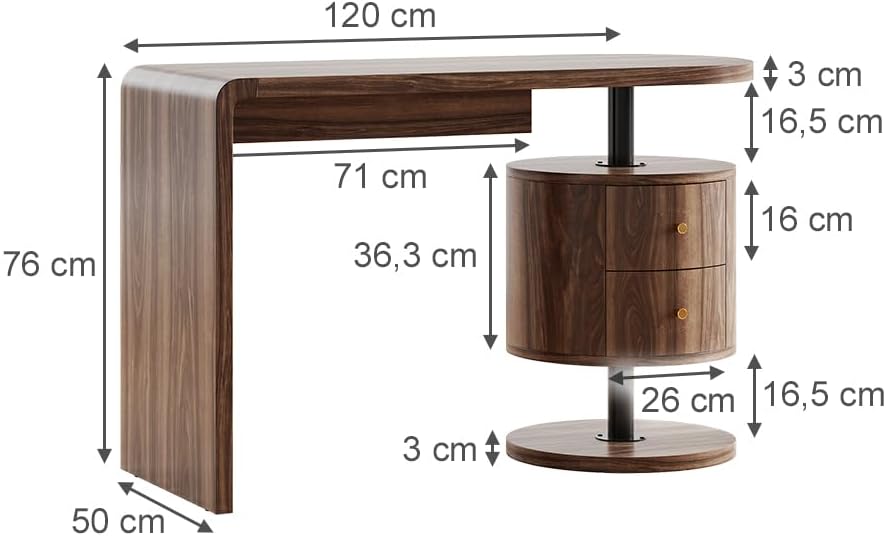 Vicco Schreibtisch Lara, Eiche rustikal, 120 x 50 cm mit 2 Schubladen