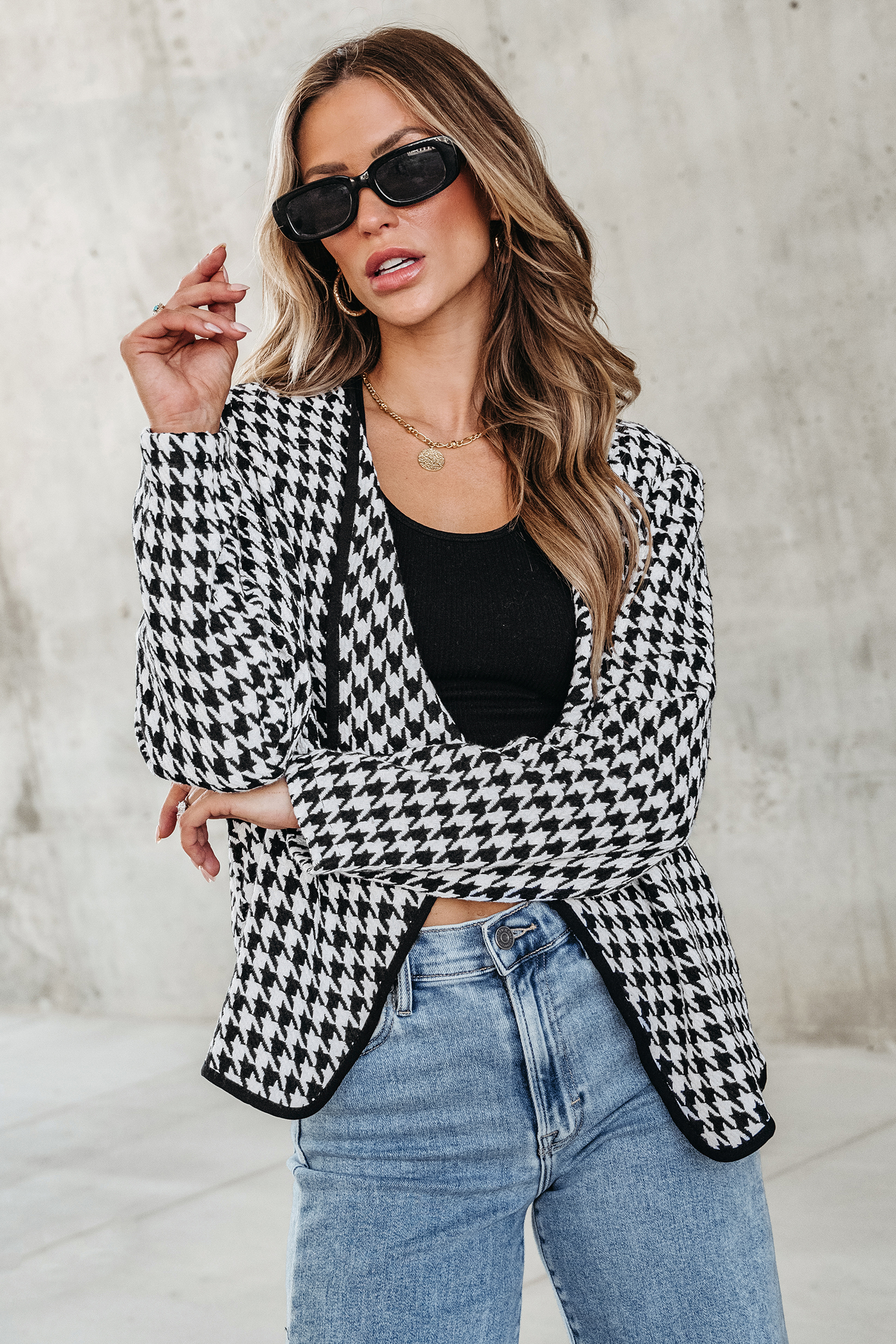 Veste ouverte en pied-de-poule