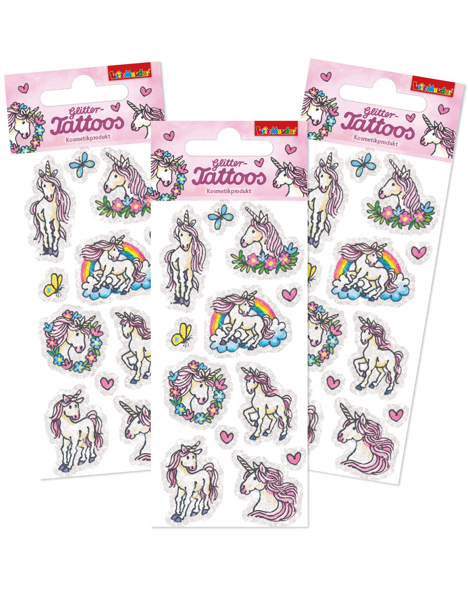 Tattooset EINHÖRNER GLITTER 3-teilig