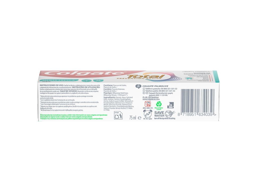 PASTA DE DENTES PROTEÇÃO TOTAL FRESCURA ACTIVA COLGATE 75ML
