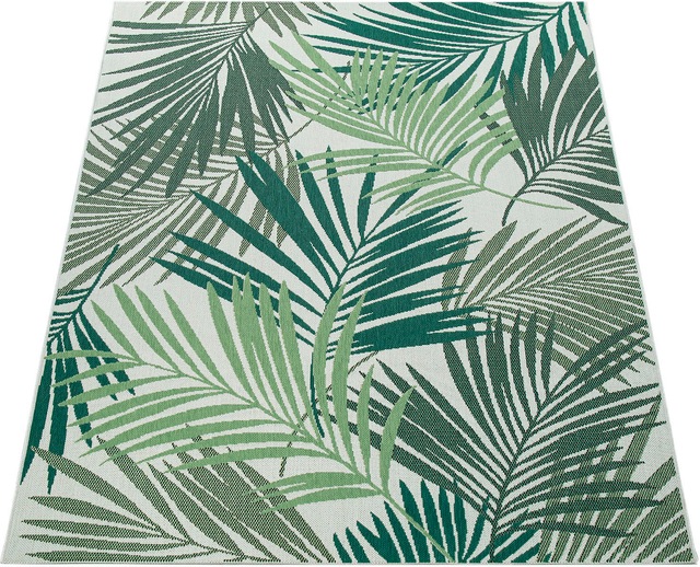Paco Home Teppich »Ostende 534« rechteckig 4 mm Höhe Flachgewebe, Motiv Palmenblätter, In- und Outdoor geeignet, Wohnzimmer