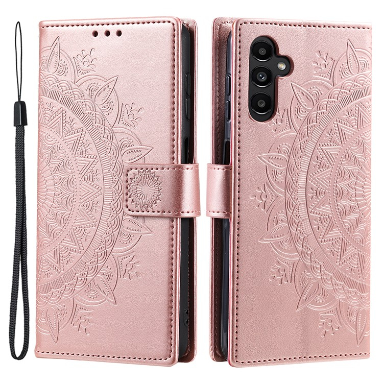 Samsung Galaxy A16 Leder Tasche Wallet Mandala Flowers Imprint - Roségold