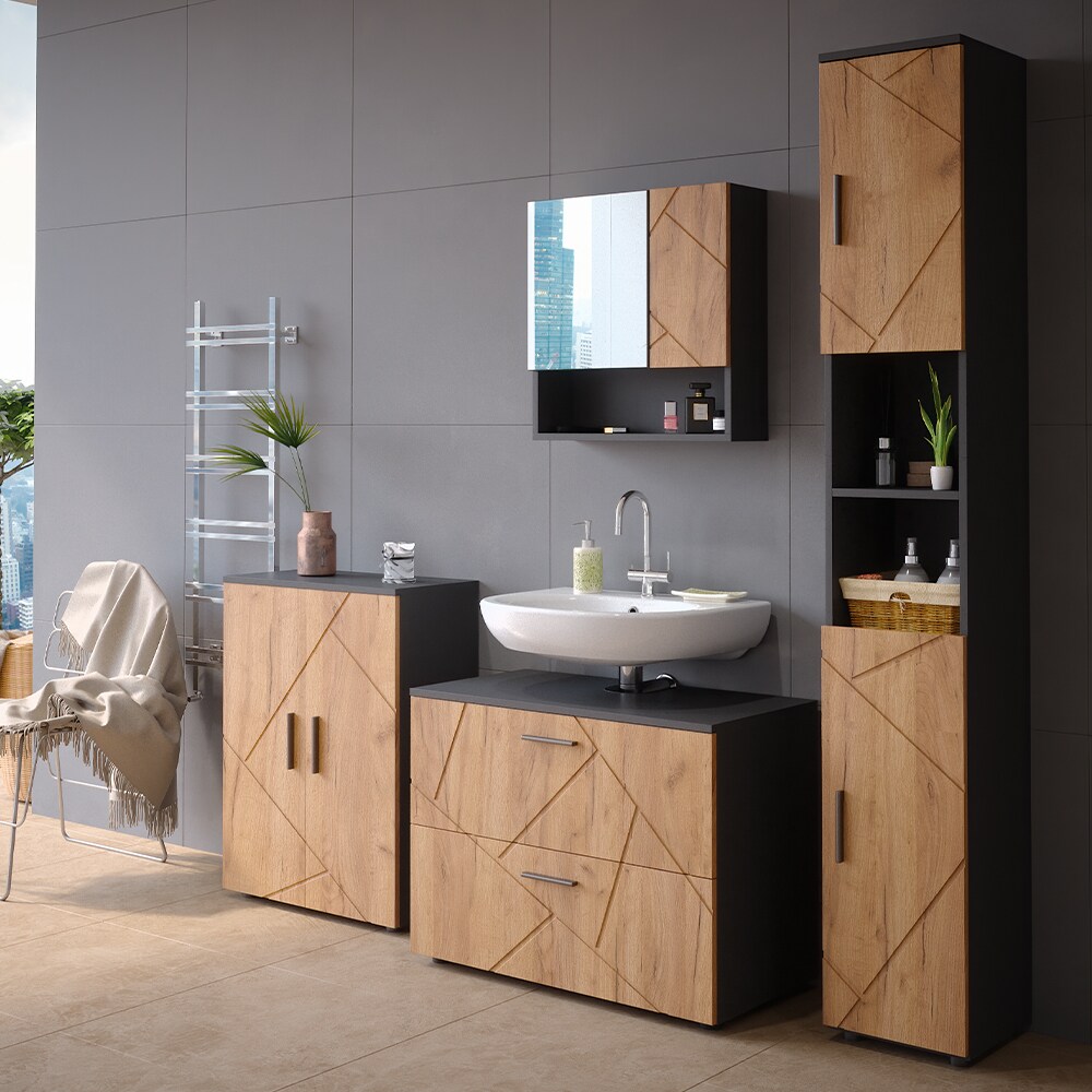 Vicco Badmöbelset Unterschrank Spiegel Badschrank Hochschrank Irma Anthrazit Eiche Badmöbel