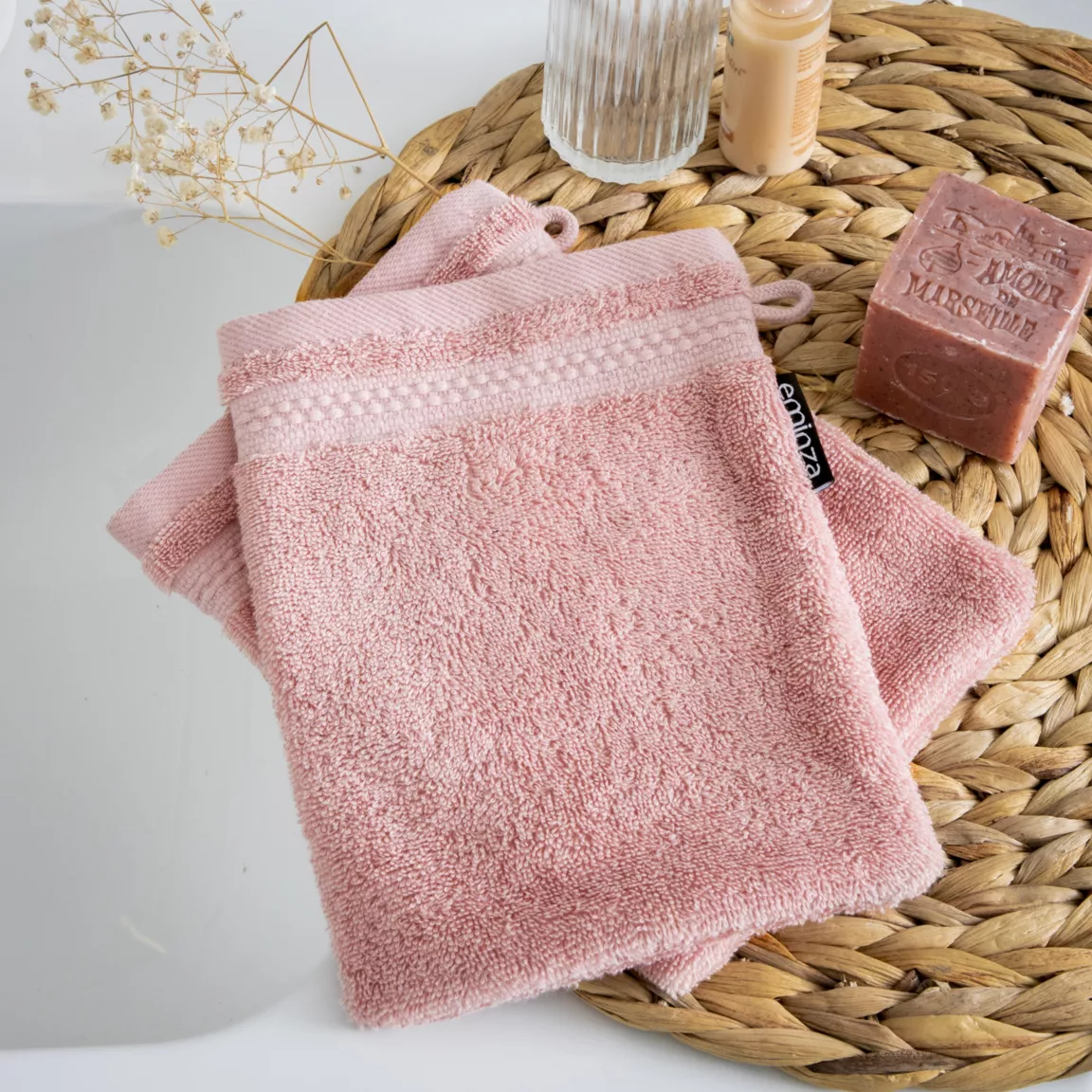 Lot de 2 gants de toilette coton bio (15 x 21 cm) Méline Rose pêche