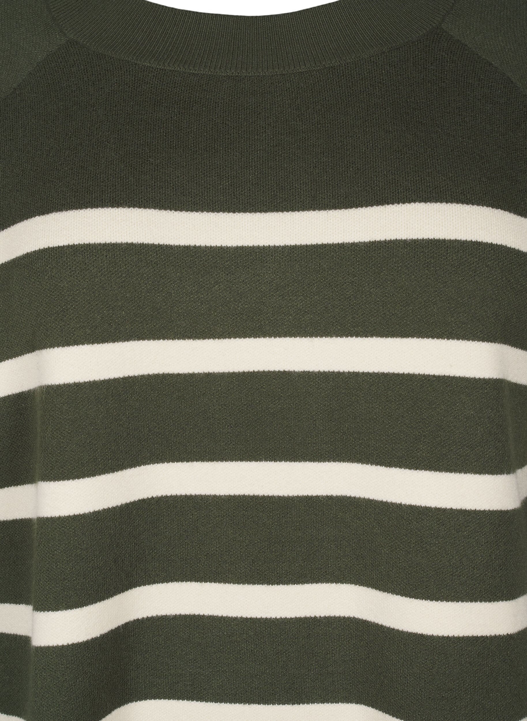 Stribet strikbluse med rund hals