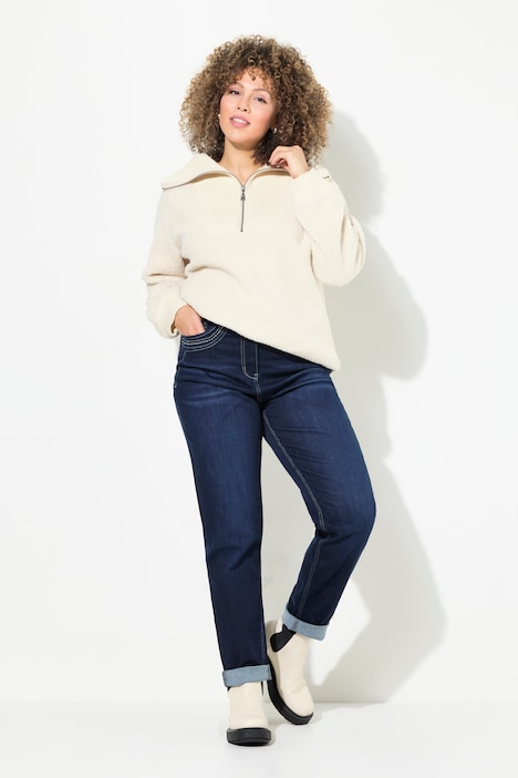 Mom-Jeans, weites Bein, Ziernieten, Komfortbund