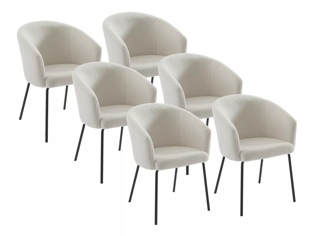 Lot de 6 chaises avec accoudoirs en tissu bouclette et métal - Crème - MORONI de Pascal MORABITO