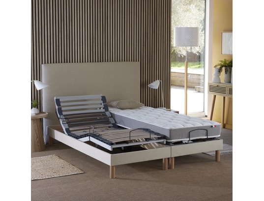 IDLITERIE - Matelas + Sommier 2 x 80 x 200 Ensemble électrique mémoire de forme beige 2x80x200