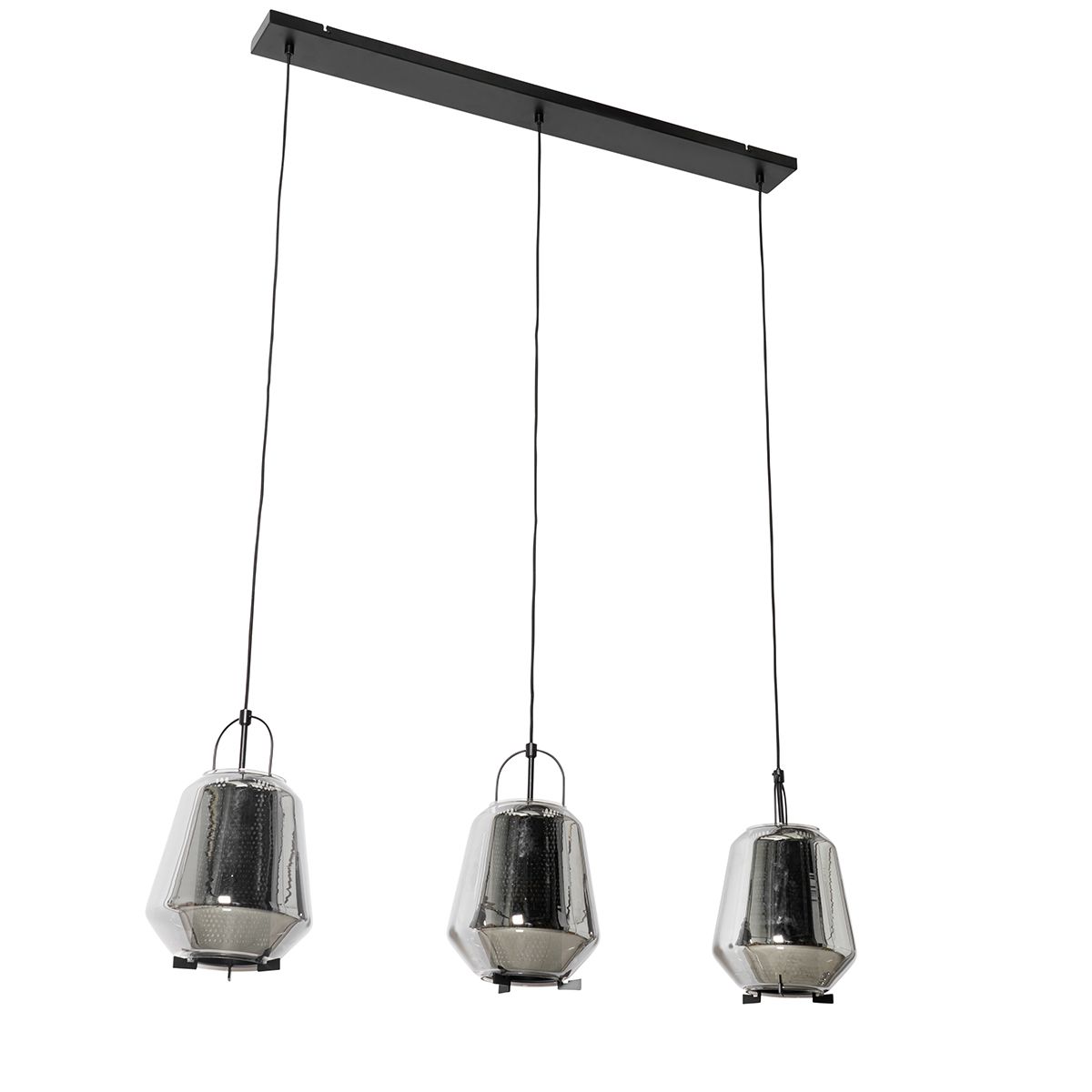 Hanglamp zwart met smoke glas 23 cm langwerpig 3-lichts - Kevin