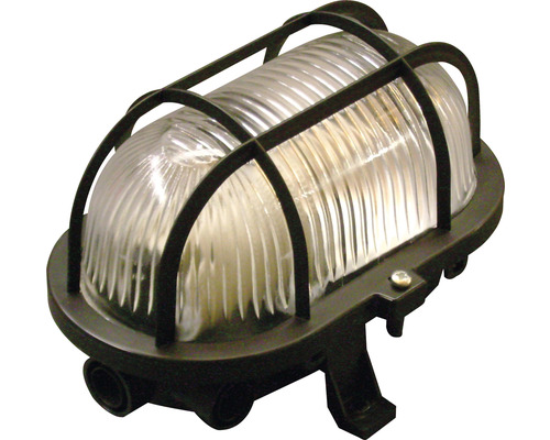 Ovale lamp IP44 met beschermkooi B 126 mm zwart