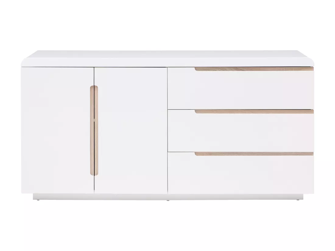 Buffet avec 2 portes et 3 tiroirs - Blanc et naturel - NURINI