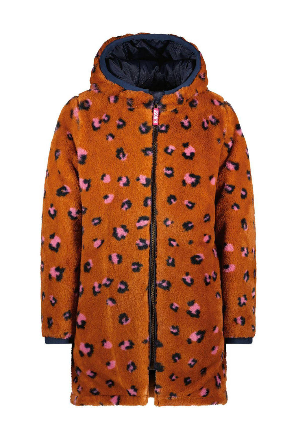 reversible winterjas met imitatiebont roest/blauw