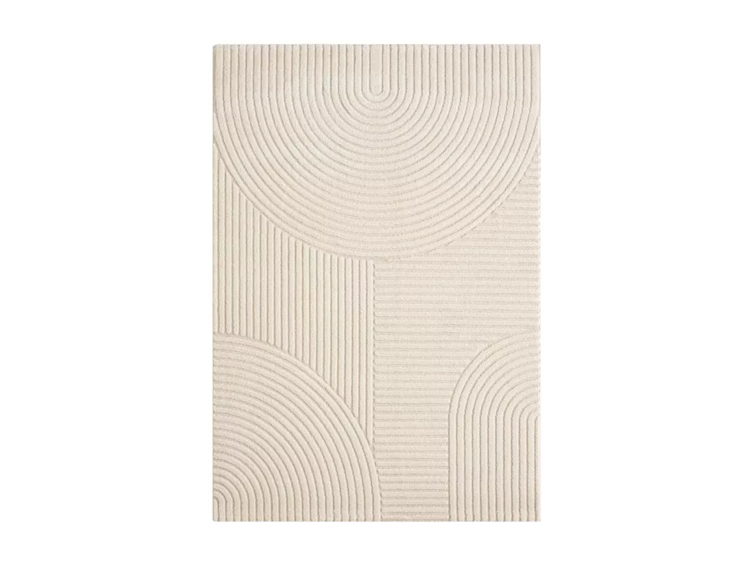 tapis salon Ø200cm tissé crème rond motif simple CERNAN